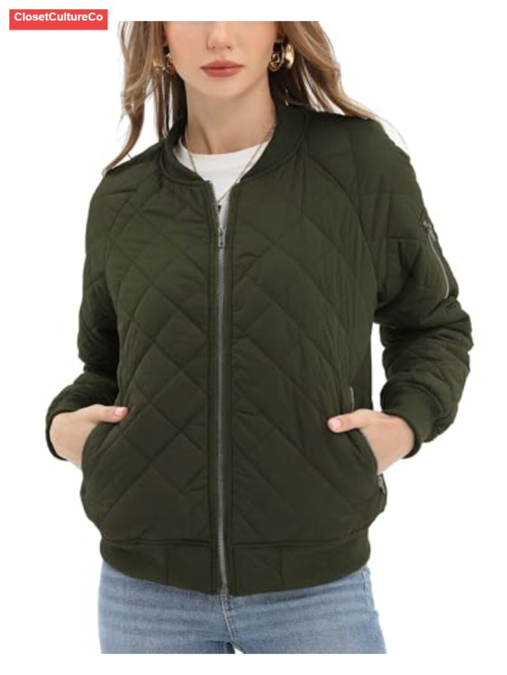 Quilted Lightweight Bomber Jacket with 5 Pockets Full Lined Casual Coat